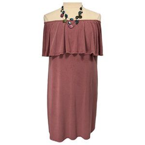Short dark rose off the shoulder dress